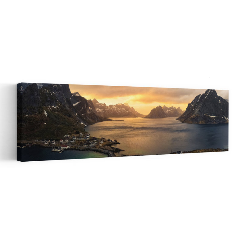 Art mural de paysage côtier tranquille serein, Lofoten, H 12 po x l 36 po