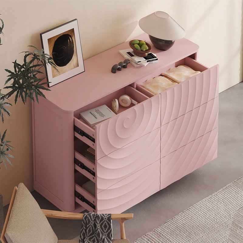 Commode 6 tiroirs pour chambre à coucher, Rose