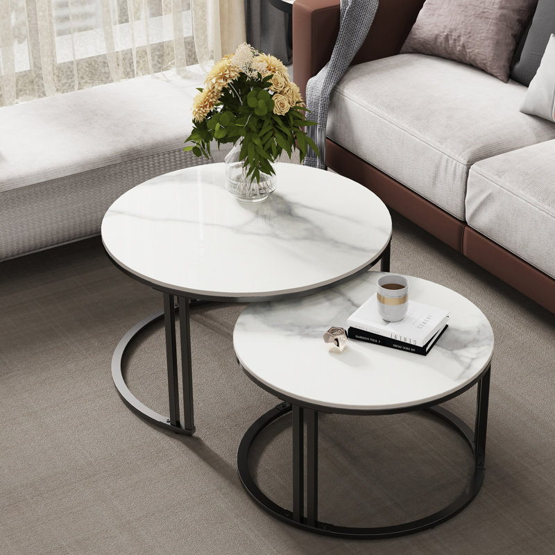 Jakesha Stone Top Nesting Coffee Table, White