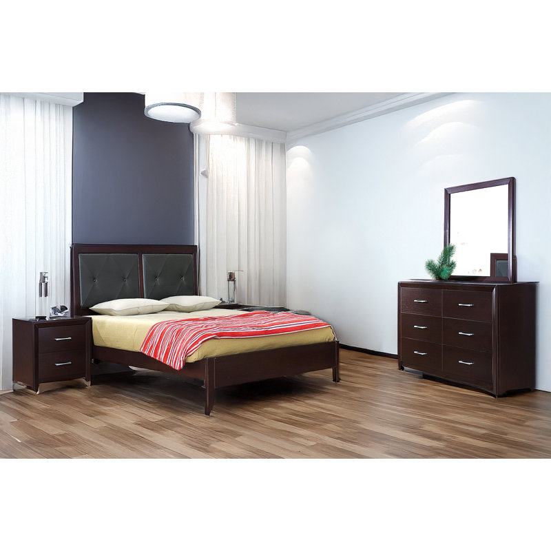 Floyd Espresso Faux Leather Upholstered Tufted Platform Bedroom Set, Grand