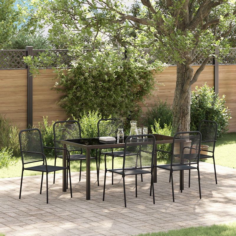 7 Piece Garden Dining Set Black Cotton Rope