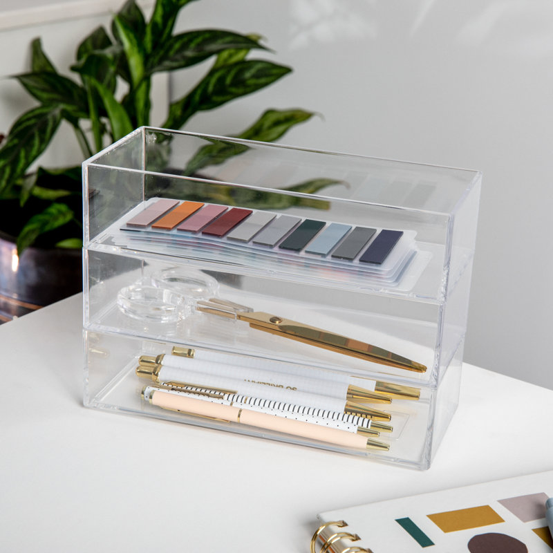 Thomas Martha Stewart Stack and Slide Plastic Tray Office Desktop Organizer, 2" H x 3" W x 7.5" D