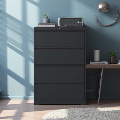 Classeur latéral à tiroir avec serrure - Grand classeur en métal robuste pour le bureau à domicile, rangement large peu encombrant pour format lettre / légal / A4 / F4, glissières silencieuses à pleine extension