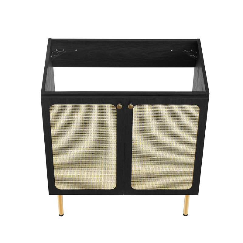 Chaucer Black Wood and Rattan 30" Bathroom Vanity Cabinet