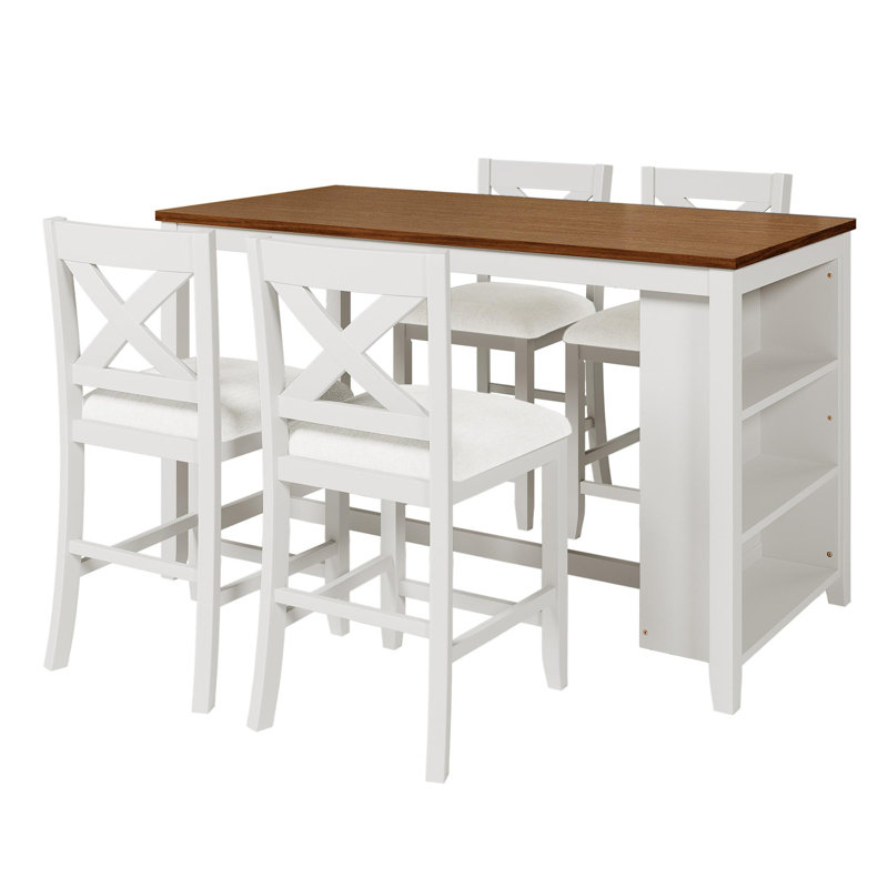 Ensemble de 5 tables de bar en bois à hauteur de comptoir avec 4 chaises, blanc