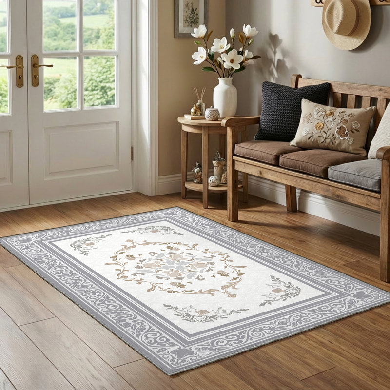Tapis antidérapant 3 pi x 5 pi TPE, motif floral cachemire, taupe, Taupe, Rectangulaire 3 pi x 5 pi