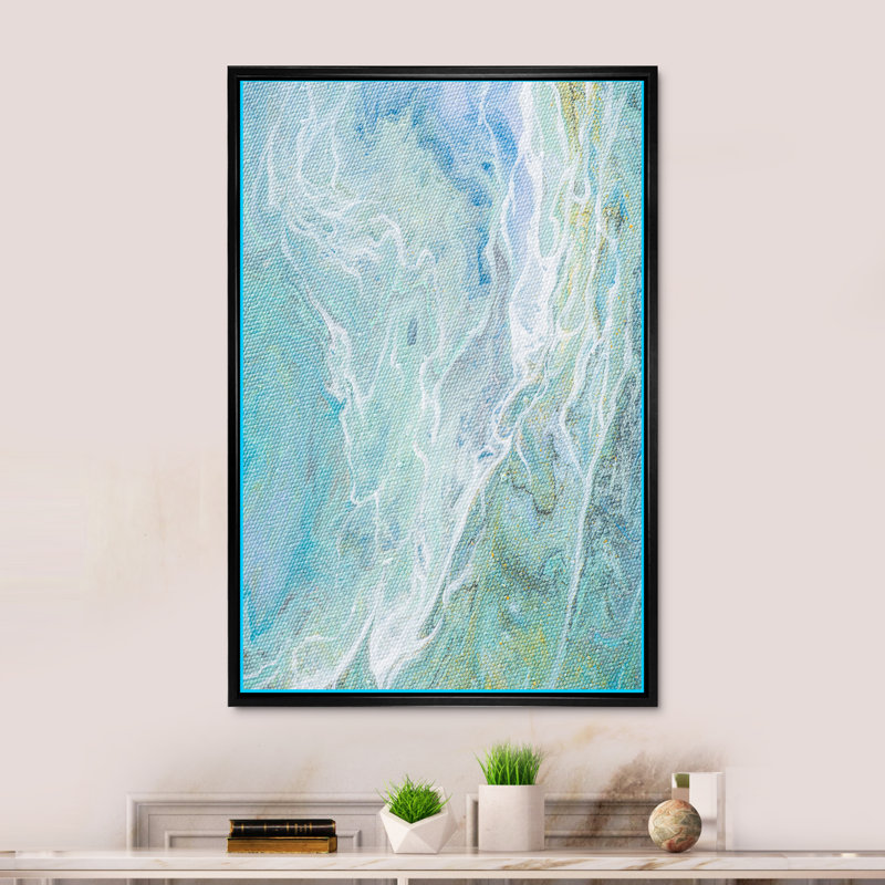 Nuances de turquoise et de blanc - reproduction d'art sur toile, H 12 po x l 8 po x P 1 po, Cadre flottant noir