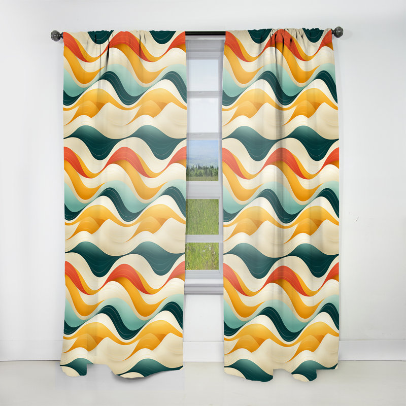 Retro Waves Lines I - Rideau en velours Mid-Century - obscurcissant - 1 panneau, L 52 po x L 63 po