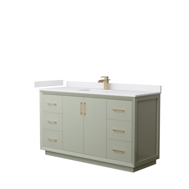 Ensemble de meuble-lavabo simple 60 po Strada, Marbre de culture de Carrare, Vert clair, Bronze satiné