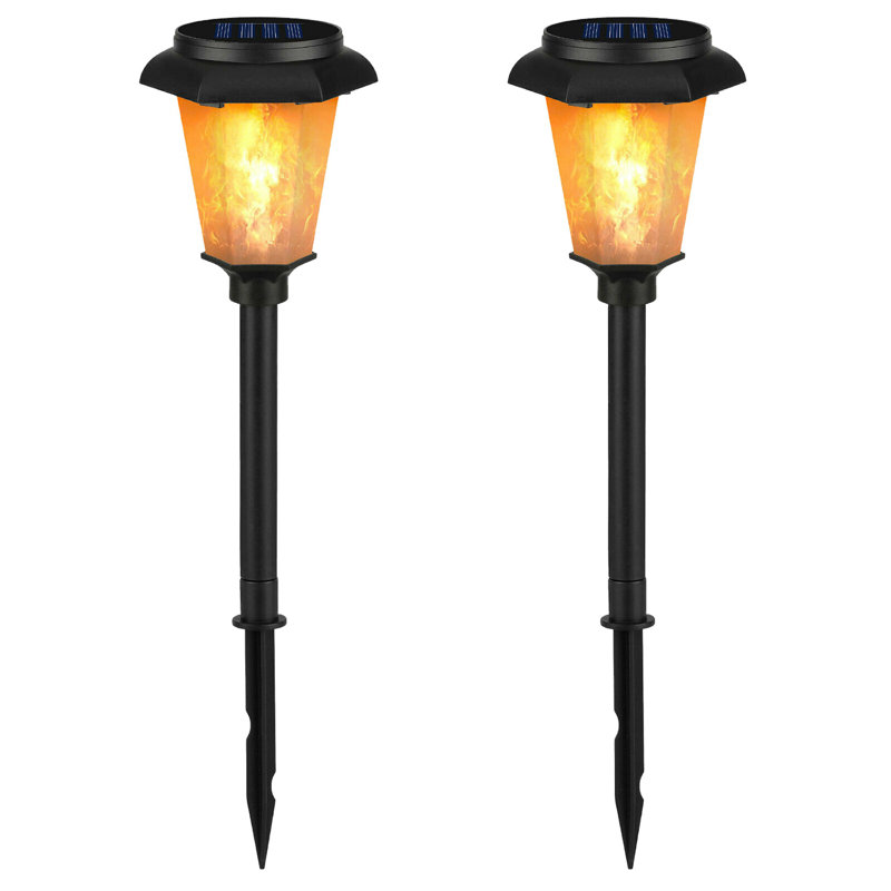 Black Solar LED Pathway Lights with Flickering Flame Effect