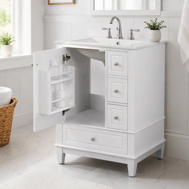 Free Standing Wall Mounted Single Double With MDF Top, Blanc, 24