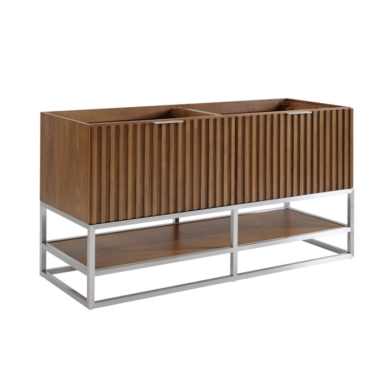 Terra 60'' W Double Vanity, Walnut, Brushed Nickel, Calacatta Quartz/Widespread