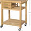 Îlot de cuisine en bambou sur roulettes, chariot utilitaire avec 2 tiroirs de rangement et tablettes ouvertes, ton bambou