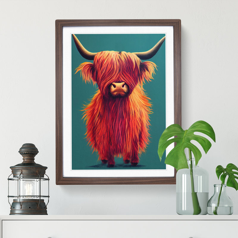 An Awesome Highland Cow - Framed Print, 64cm H x 46cm W x 2cm D, Walnut