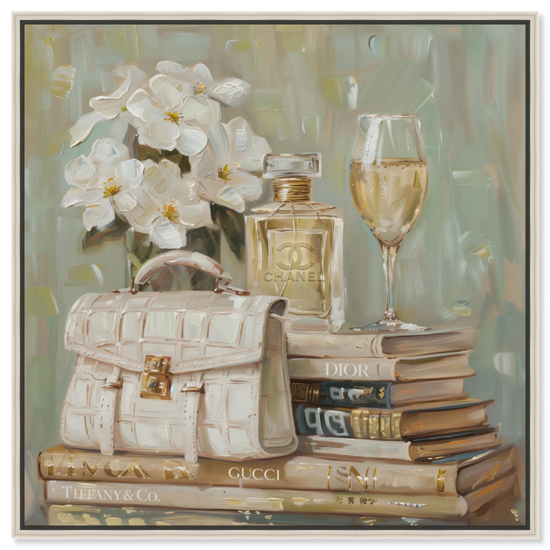 Toile «Sage Green Glam» par Art Remedy, cadre, H 21 po x l 21 po, Cadre flottant, Argent argent