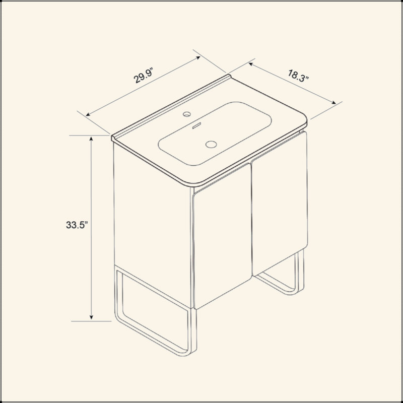 Meuble-lavabo mural autoportant de 30 po en bois clair avec lavabo en céramique, grand meuble de rangement 2 portes et support en métal pour salle de bain moderne, KD