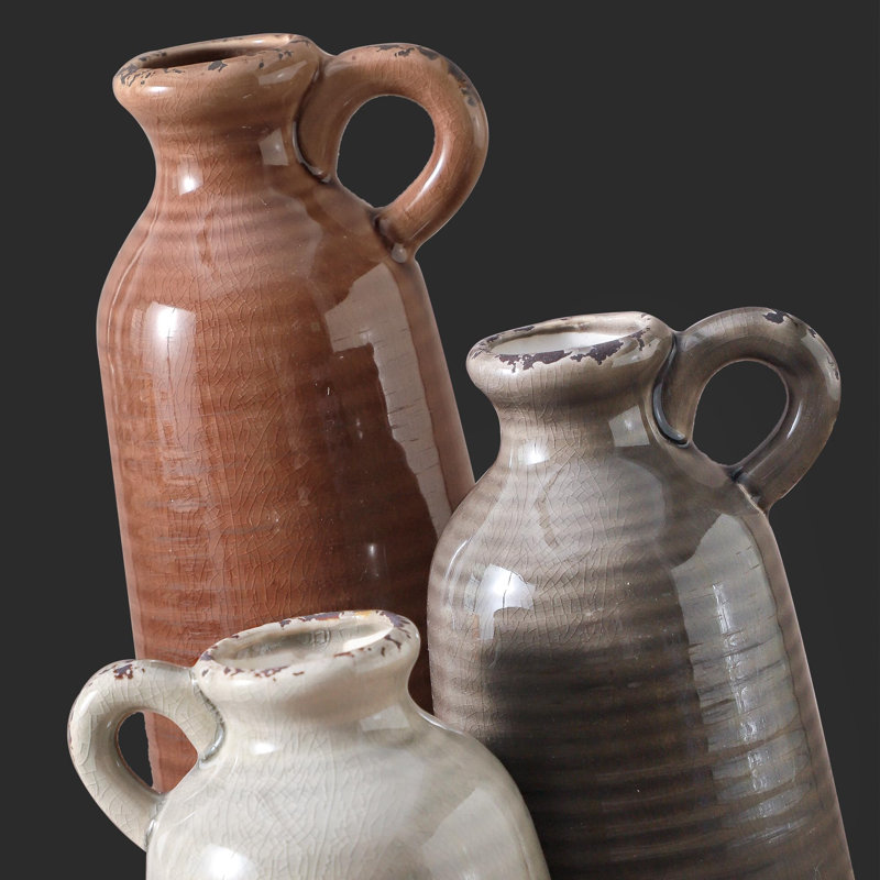 Ensemble de 3 vases rustiques avec poignées, Brown