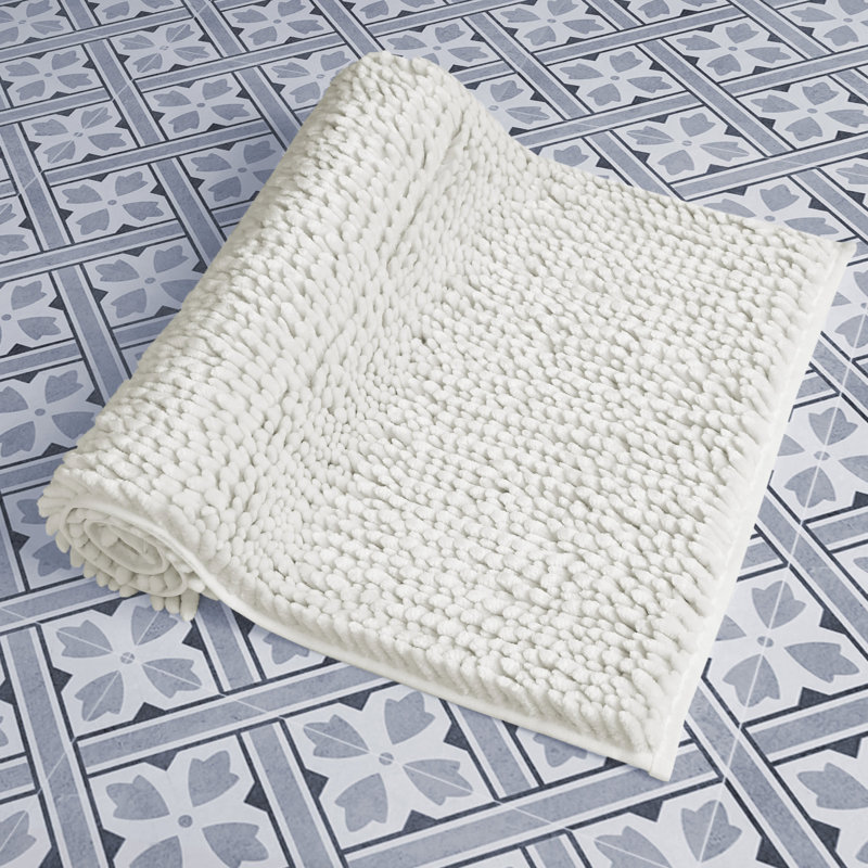 Laura Ashley Butter Chenille Bath Rug, Ivory, 17" W x 24" L