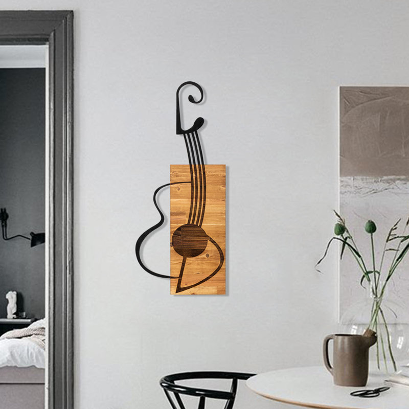Stylish Decorative Wooden Wall Accessory, Black & Walnut, 15.4 x 36.6 inches | 100% Metal Frame (Thickness: 0.05 inches), 100% Wooden Backing (Thickness: 1.2 inches) | Perfect for Home Décor & Modern Spaces