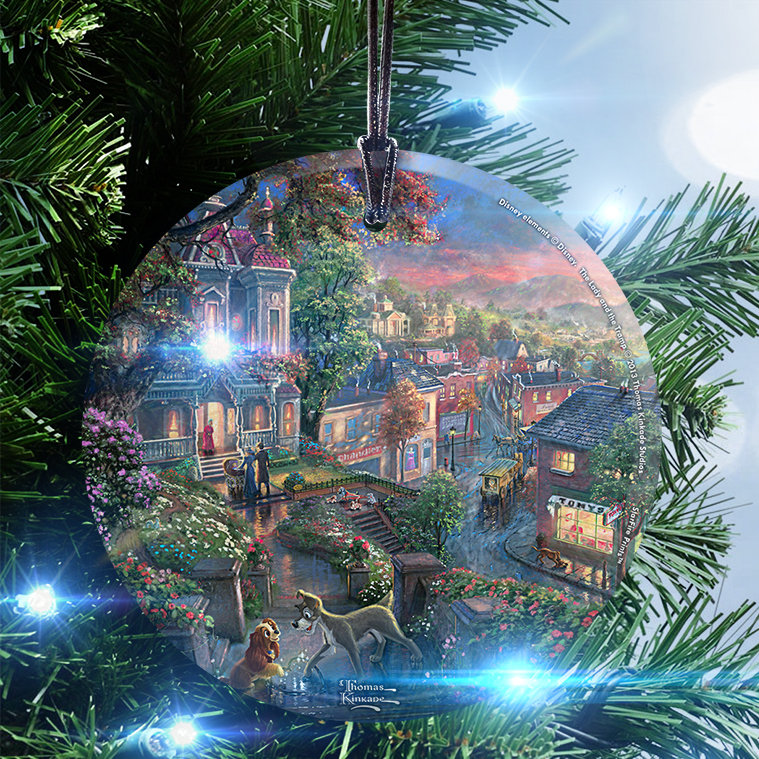 Thomas Kinkade (Dame et le clochard), impression sur verre suspendue