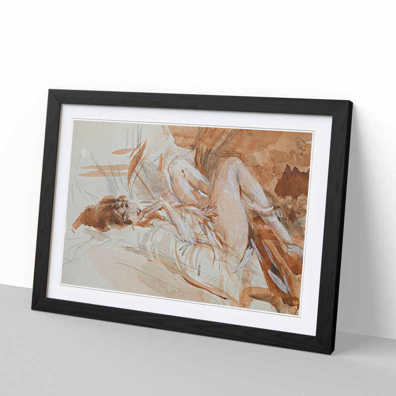 Reclining Lady by Giovanni Boldini - Picture Frame Painting, Black Framed, 27cm H x 36cm W x 2cm D