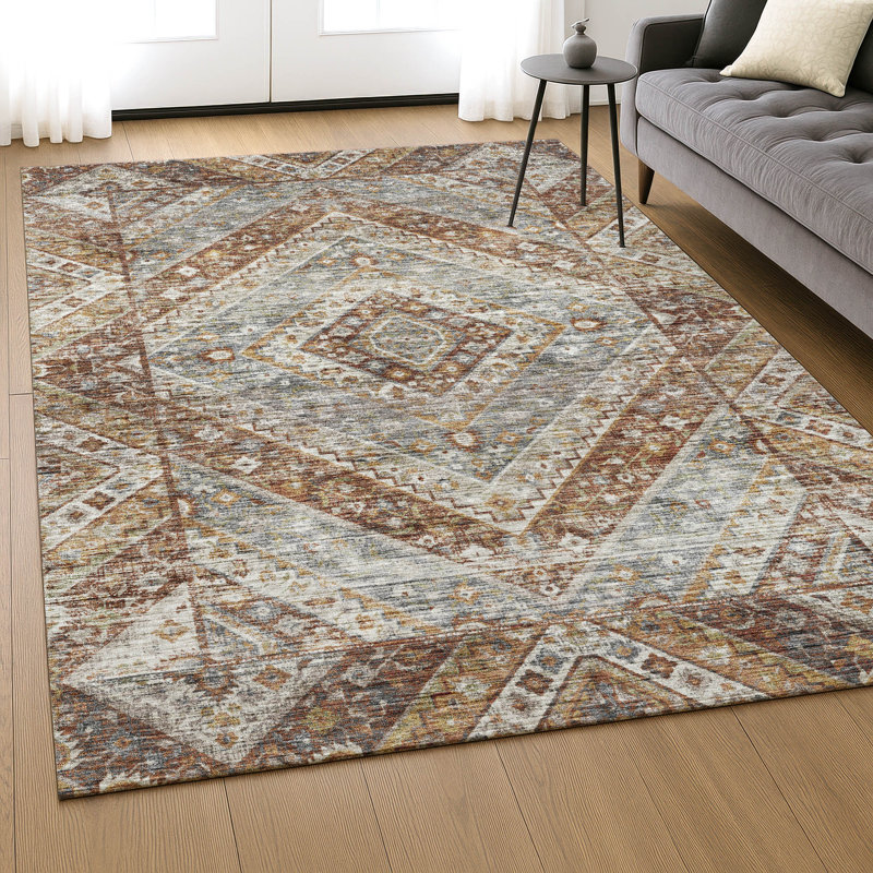 Premium Machine Washable Mayfield AMF2195 geometric Rug, Paprika, 9' x 12'