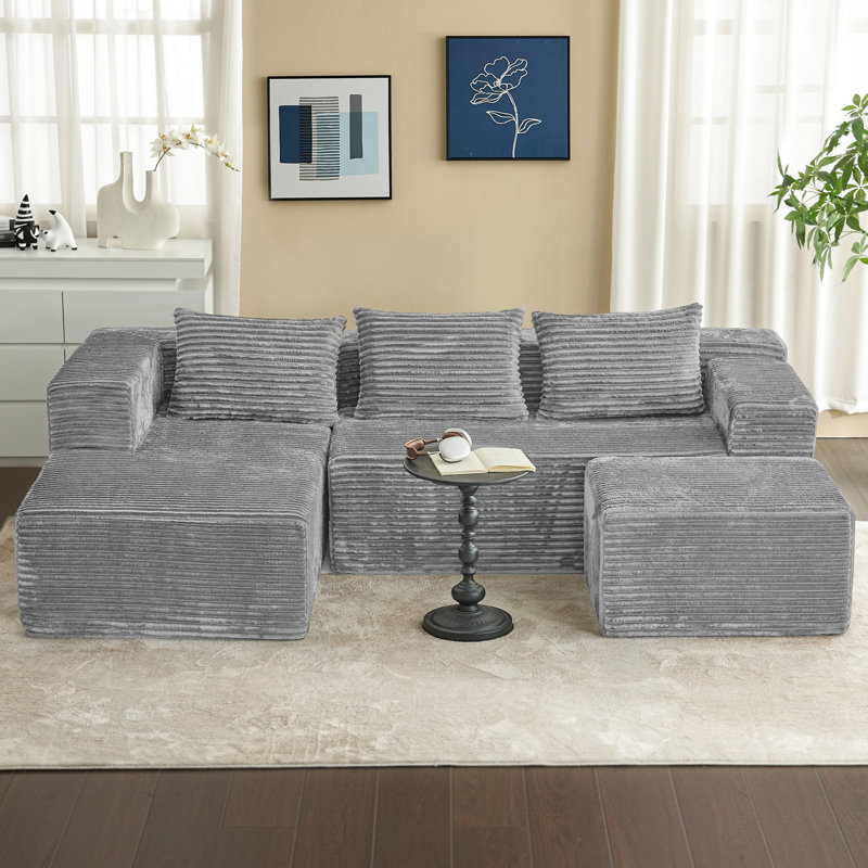 Canapé modulaire à assise profonde en forme de U Boneless, canapé rembourré en velours côtelé avec poches latérales