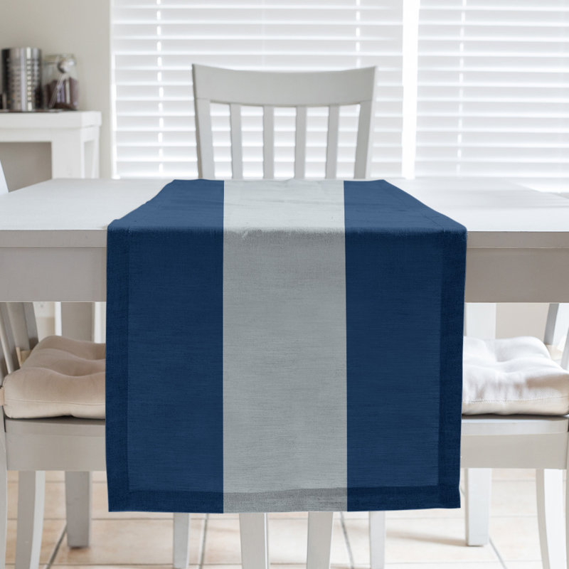 Miami Basketball Table Runner, 72" L x 16" W, Poly Twill, Navy Blue/Silver/Navy Blue