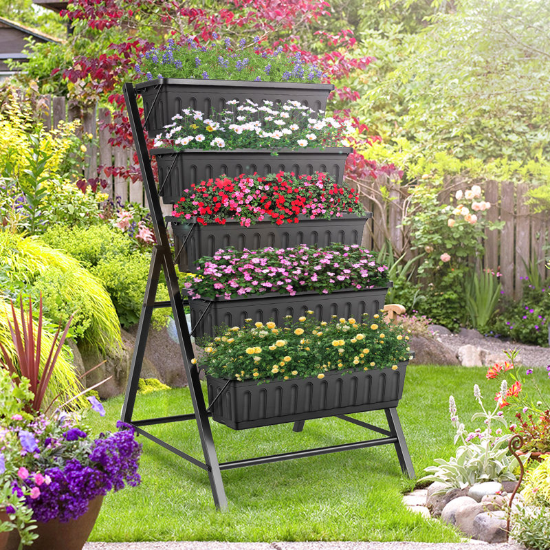 Denishia 5-Tier Vertical Raised Garden Bed, Black, 45" H x 26" W x 22.75" D, 1