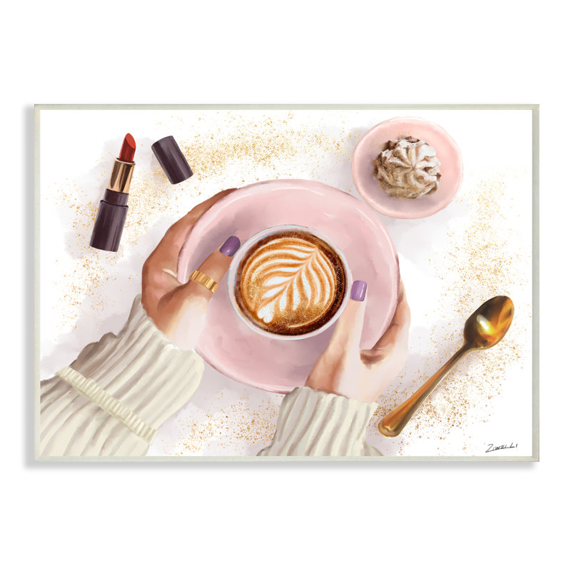«Café Cappuccino Cup with Glam Fashion» par Ziwei Li, impression sur toile, H 13 po x l 19 po, Plaque murale