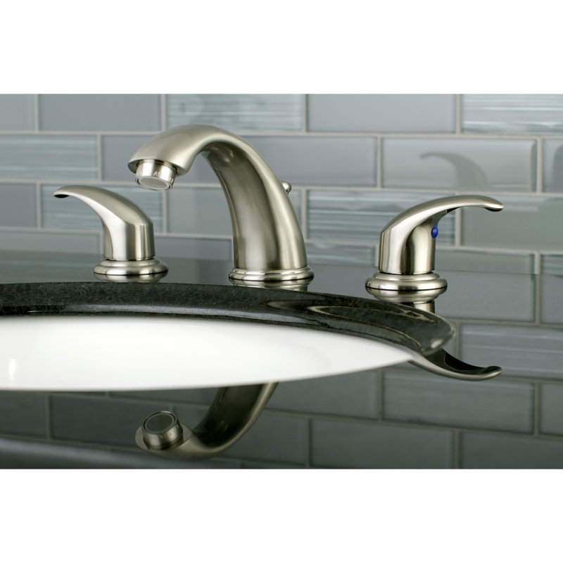 Kingston Brass Legacy Two-Handle 3-Hole Deck Mount Widespread Bathroom Faucet with Retail Pop-Up Drain, Brushed Nickel