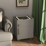 Kendrianna Nightstand with Safe Box and LED Lights and Wireless Charge