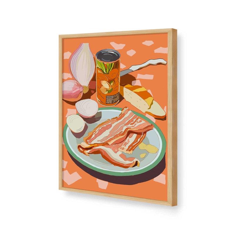«Food Illustration / Plate with Bacon» par ThingDesign, L 18 po x H 24 po, Impression encadrée, Silver