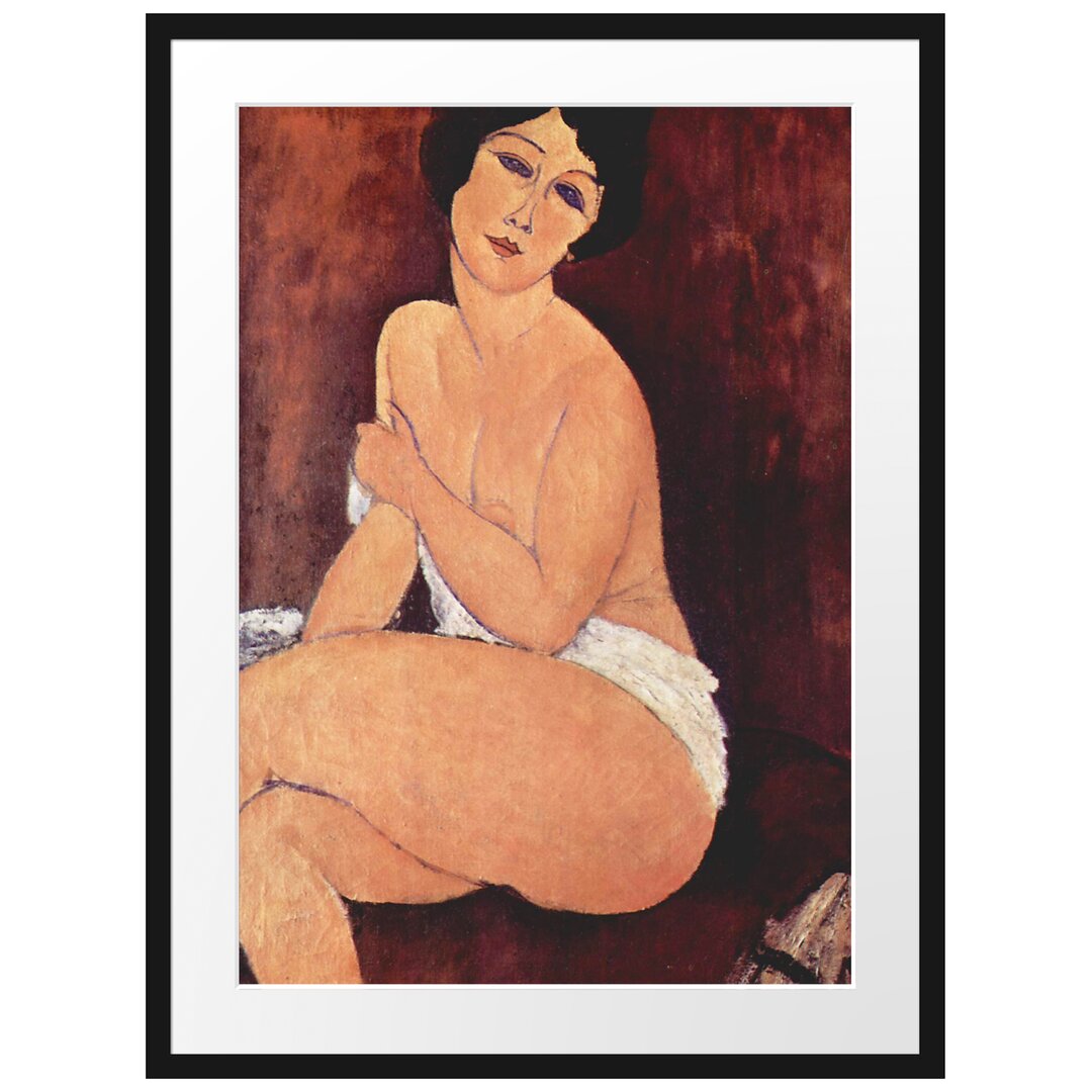 Gerahmtes Poster Sitting Nude on Divan von Amedeo Modigliani