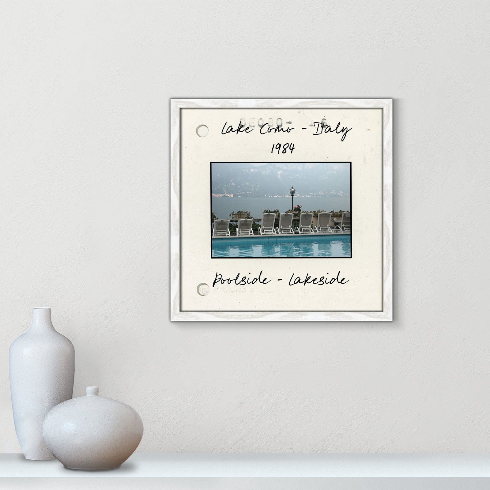 Travel Slide Collection "Lake Como, Italy" Print, White Single Picture Framed Paper, 17" H x 17" W x 0.75" D
