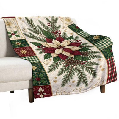 Jeté festif en flanelle de poinsettia (1), couverture douce et chaude pour le canapé-lit du salon
