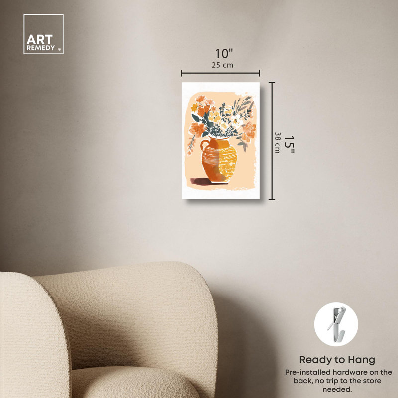 «Mid Autumn Flowers Canvas Boho», art mural coloré par Art Remedy, Toile tendue, H 15 po x l 10 po