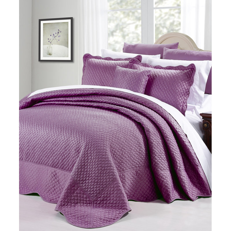 4 Piece Matte Satin Bedspread Set, Queen Comforter + 3 Additional Pieces, Prune Purple