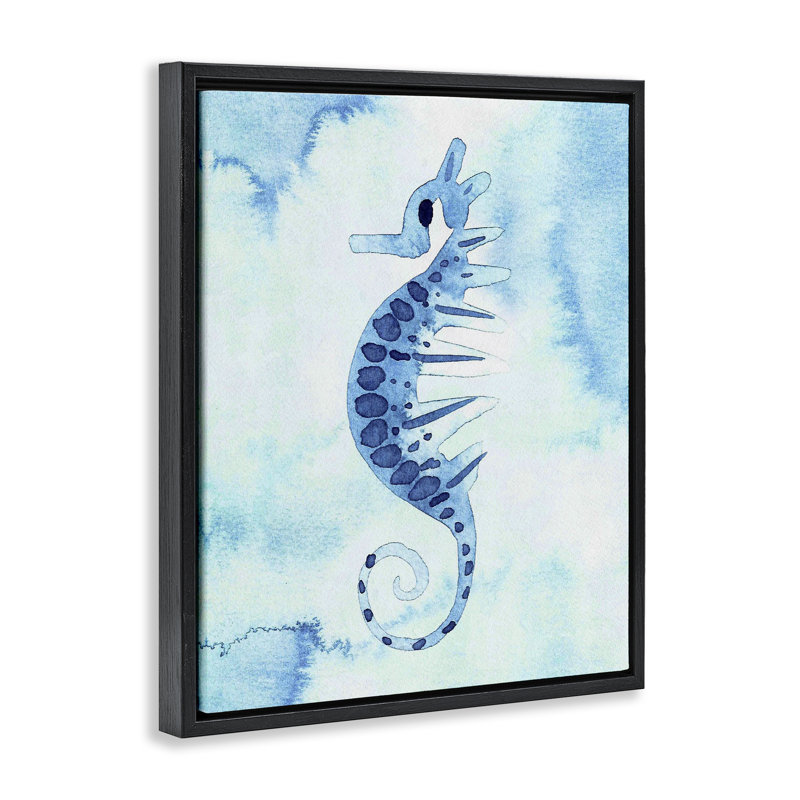 Cadre flottant aquarelle Seahorse Expression, design par Camila Juncos, H 21 po x l 17 po, Cadre flottant noir de jais