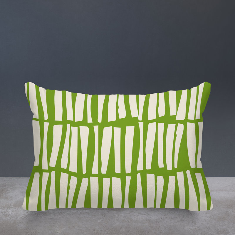 Clayton Outdoor Reversible Throw Pillow, Chartreuse/Off White, 14"H x 20"W