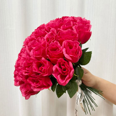 36 pièces de fleurs artificielles roses avec de longues tiges de fleurs en soie pour des bouquets de mariage