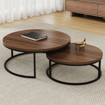 Carbon Steel Nesting Coffee Tables Set - Round Extendable Design with Durable Panel for Living Rooms