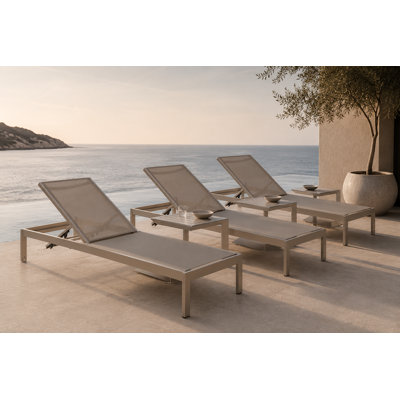 76" Long Reclining Chaise Lounge Set with Table