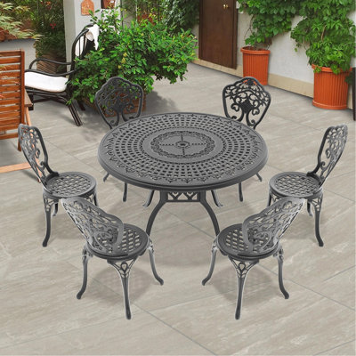 Ensemble de 7 pièces de mobilier de salle à manger en fonte d'aluminium toutes saisons avec cadre noir