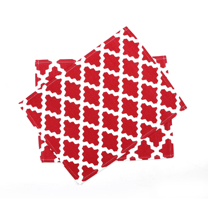 Wilhoit Cotton Geometric Rectangle Placemat, Red