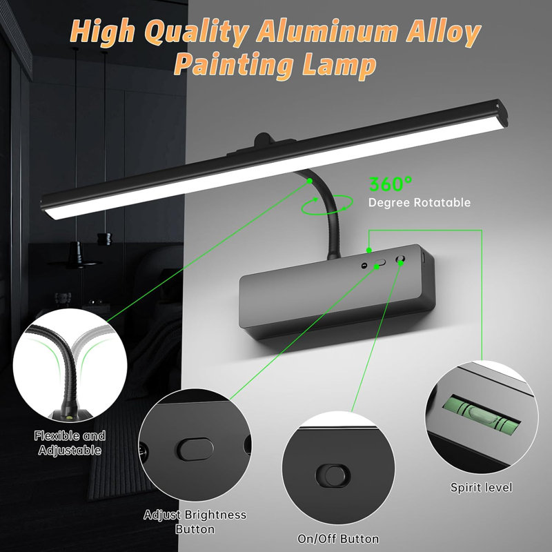 15.35'' Dimmable Wall Mount Picture Light with Remote, Black