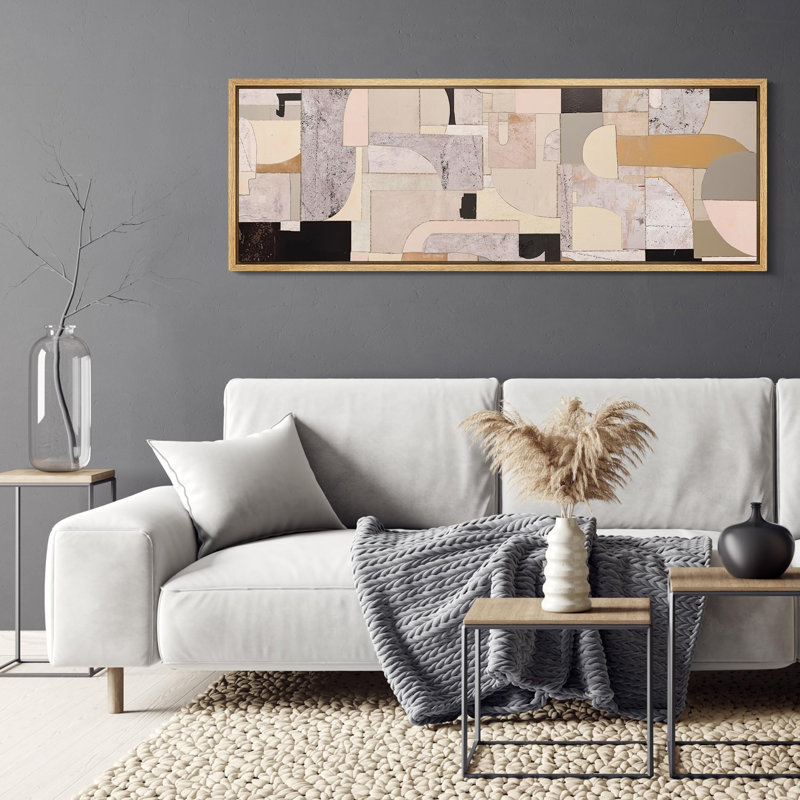 Collage architectural abstrait de style Mid-Century, H 20 po x l 60 po, Naturel
