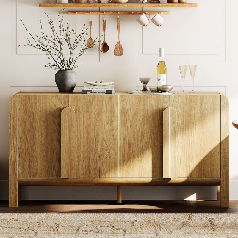 Adora Mid-Century 63" Wood Sideboard Buffet Cabinet With Storage, Modern Credenza With Doors And Adjustable Shelves For Kitchen Living Room, Dining Room