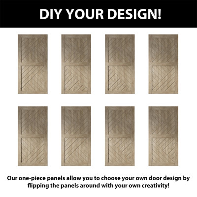 Homacer Classic Gray Double 40in x 80in Unassembled & Finished Geometric Design Barn Doors with Non-Bypass Installation Hardware Kit, 14ft track, interior use only