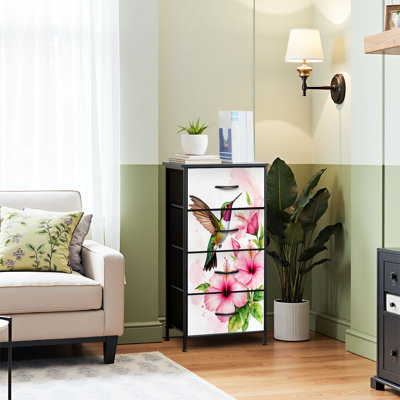 4 Drawer Dresser for Bedroom, Narrow Chest of Drawers, Wooden Top and Study Iron Frame 18"x37.5"-(WxH)
